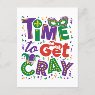 Time to Get Cray Crawfish Mardi Gras Postcard