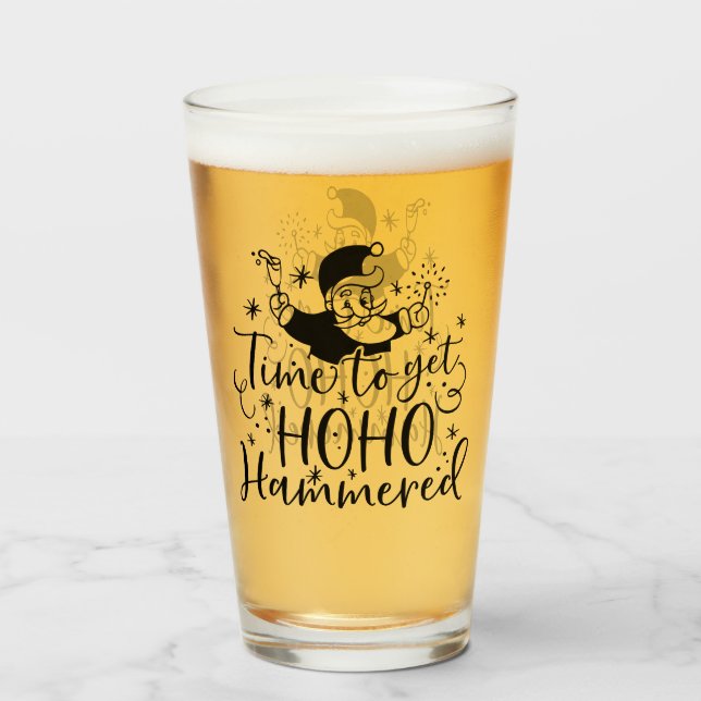 Time to Get Ho Ho Hammered | XMAS Drinking Humour Glass (Front Filled)