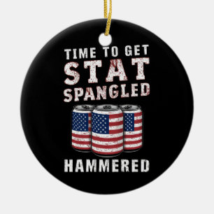 Time To Get Star Spangled Hammered Beer USA Flag Ceramic Tree Decoration