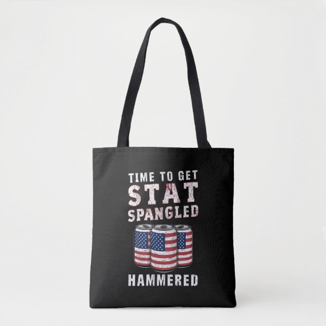 Time To Get Star Spangled Hammered Beer USA Flag Tote Bag (Front)