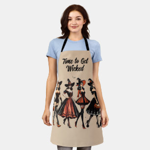 Time to Get Wicked Hot Vintage Witches Halloween Apron