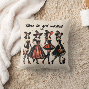 Time to Get Wicked Vintage Witches Halloween Cushion