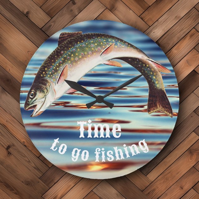 Time to Go Fishing Brook Trout Large Clock (Creator Uploaded)