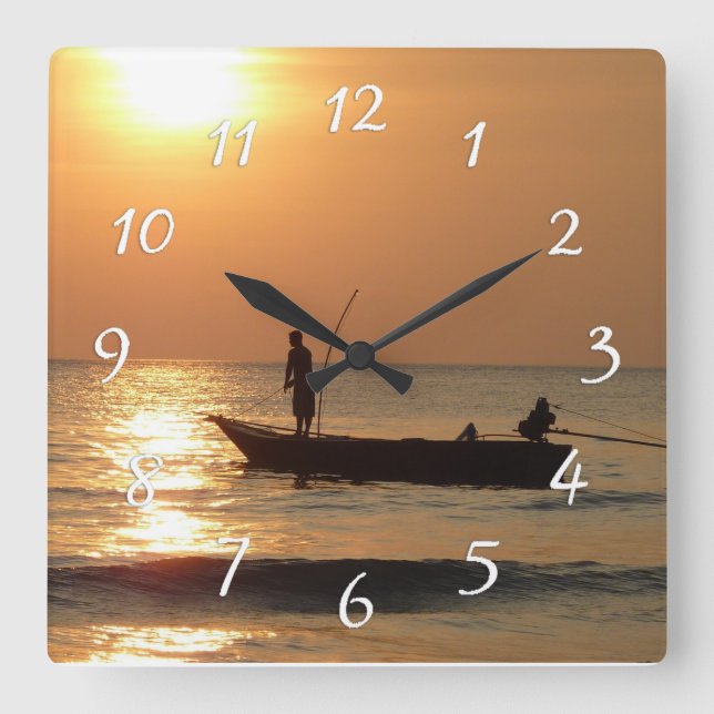 Time to go Fishing Clock Sunset Boat Photo (Front)