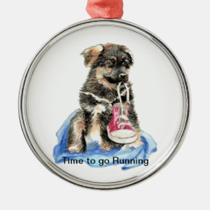Time to go Running Motivation Quote Cute Dog Metal Tree Decoration