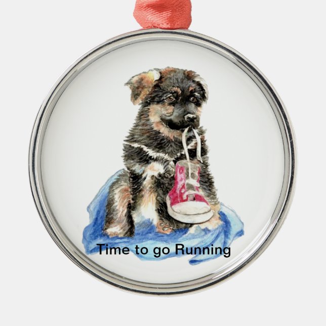 Time to go Running Motivation Quote Cute Dog Metal Tree Decoration (Front)