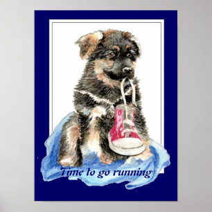 Time to go Running Motivation Quote Cute Dog Poster