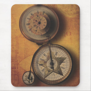 Time to Go Steampunk Clock on Victorian Bicycle Mouse Mat