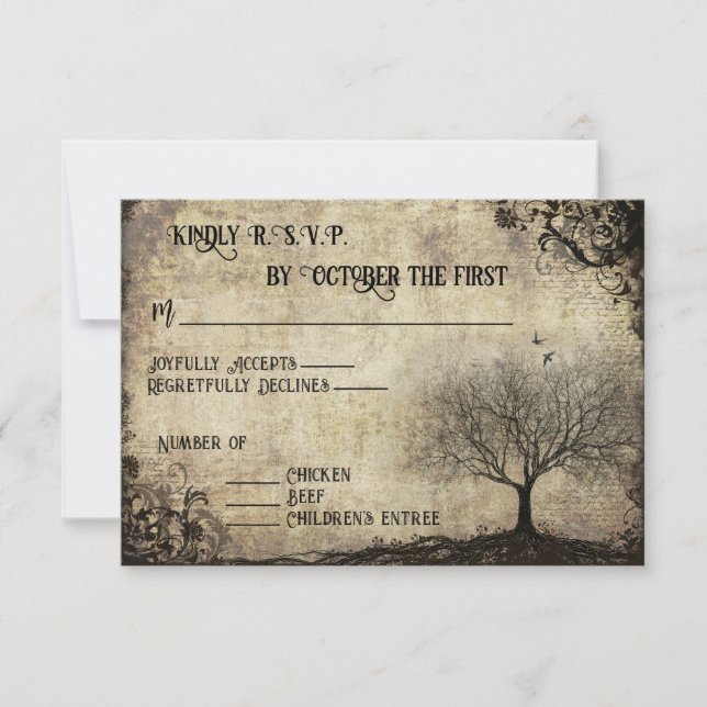 Time to Grow Roots Tree Vintage Wedding RSVP (Front)