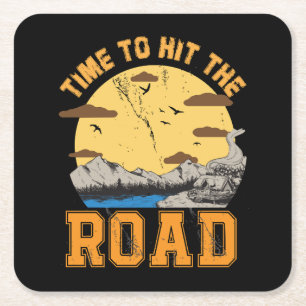 Time To Hit The Road  Square Paper Coaster