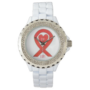 Time to Hope Red Awareness Ribbon Heart Watch