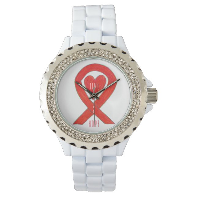 Time to Hope Red Awareness Ribbon Heart Watch (Front)