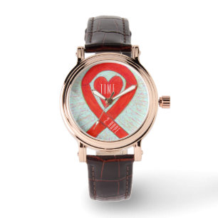 Time to Hope Red Awareness Ribbon Heart Watch