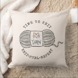 Time to Knit Blush Pink Cushion<br><div class="desc">A cute illustrated,  time to knit themed throw pillow featuring a ball of yarn. The text reads: time to knit and knit purl repeat. A light pastel peach background. A gift for an avid knitter. A unique gift for a knitter or crafters studio.</div>