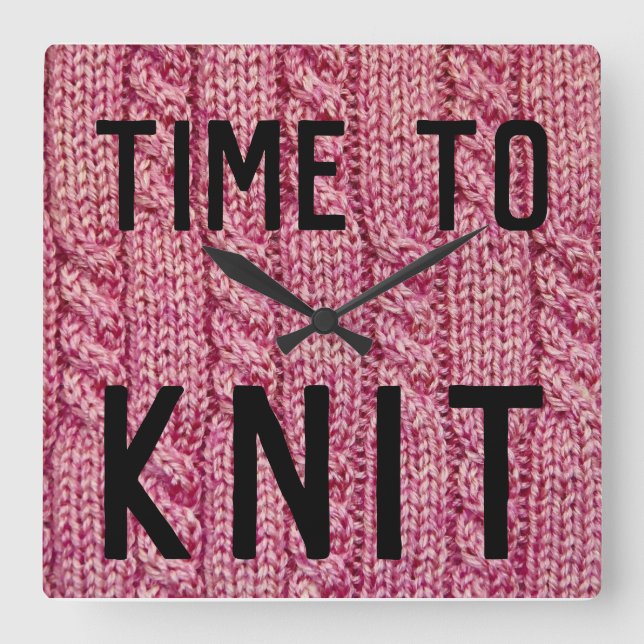 Time to Knit Funny Square Wall Clock (Front)