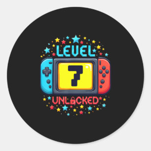 Time To Level Up 7 Unlocked 7th Birthday Boy Video Classic Round Sticker