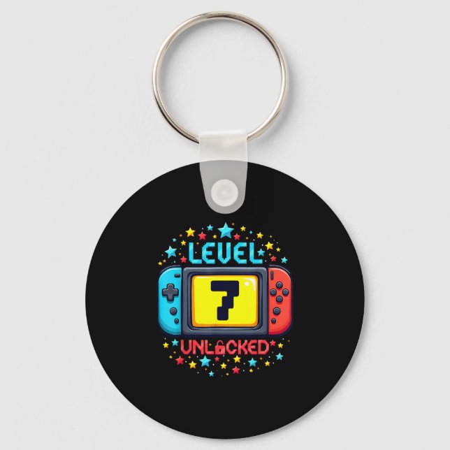 Time To Level Up 7 Unlocked 7th Birthday Boy Video Key Ring (Front)