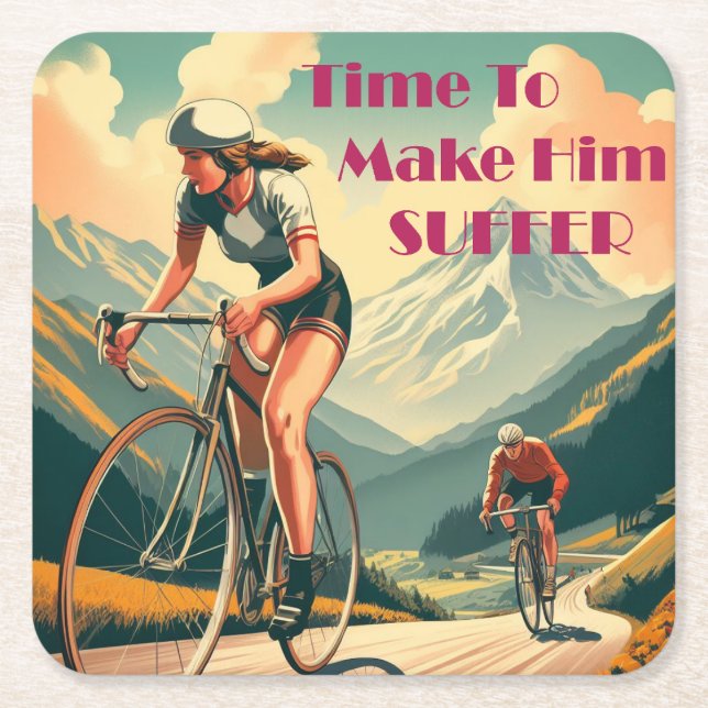 Time To Make Him Suffer Cycling Square Paper Coaster (Front)
