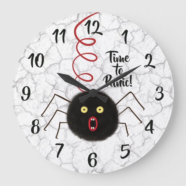 Time to Panic! – Funny Scary Spider Large Clock (Front)