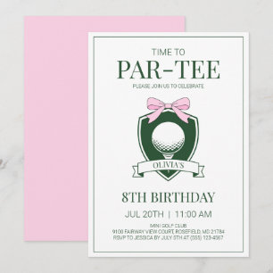 Time to Par-Tee Pink Bow Golf 8th Birthday Party Invitation