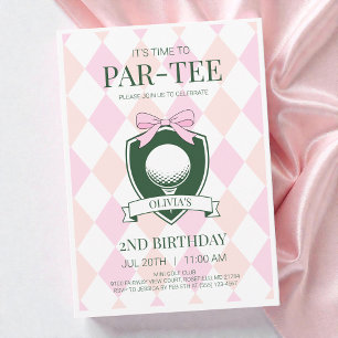 Time to Par-Tee Pink Girls Golf 2nd Birthday Party Invitation