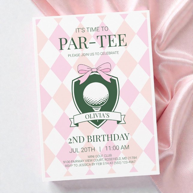 Time to Par-Tee Pink Girls Golf 2nd Birthday Party Invitation (Time to Par-Tee Pink Girls Golf 2nd Birthday Party Invitation)