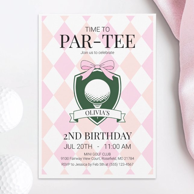 Time to Par-Tee Pink Golf 2nd Birthday Party Invitation (Time to Par-Tee Pink Golf 2nd Birthday Party Invitation)