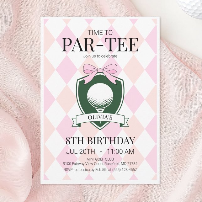 Time to Par-Tee Pink Golf 8th Birthday Party Invitation (Time to Par-Tee Pink Golf 8th Birthday Party Invitation)
