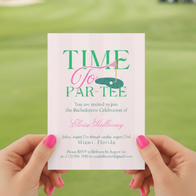 Time to Party Fun Golf Themed Bachelorette Invitation (Time to Par-Tee Fun Golf Themed Bachelorette Invitation)