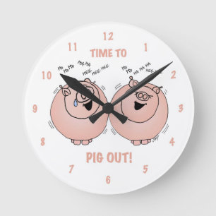 Time to pig out Cartoon pigs clock. Round Clock