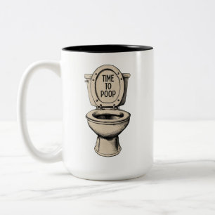 Time To Poop Funny Toilet Two-Tone Coffee Mug