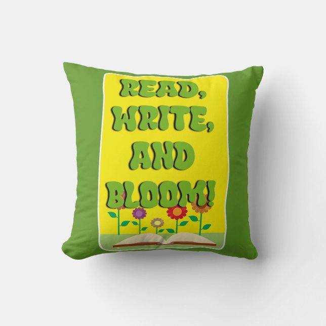 Time To Read Write Bloom Cool Bookworm  Cushion (Front)