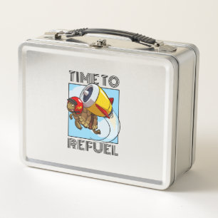 Time To Refuel Funny Jet Pack Tortoise Cartoon Metal Lunch Box