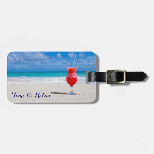Time to Relax Tropical Drink Luggage Tag (Front Horizontal)