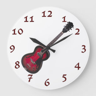 Time To Rock Vintage Red Guitar Large Clock