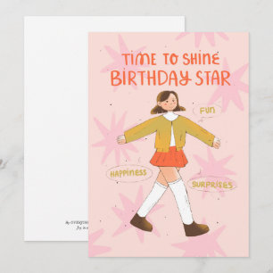 Time to shine birthday star, cute illustrated card