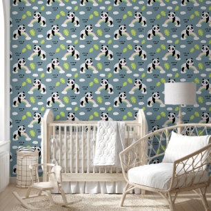 Time to sleep Pandas and Rainbows Baby Nursery  Wallpaper