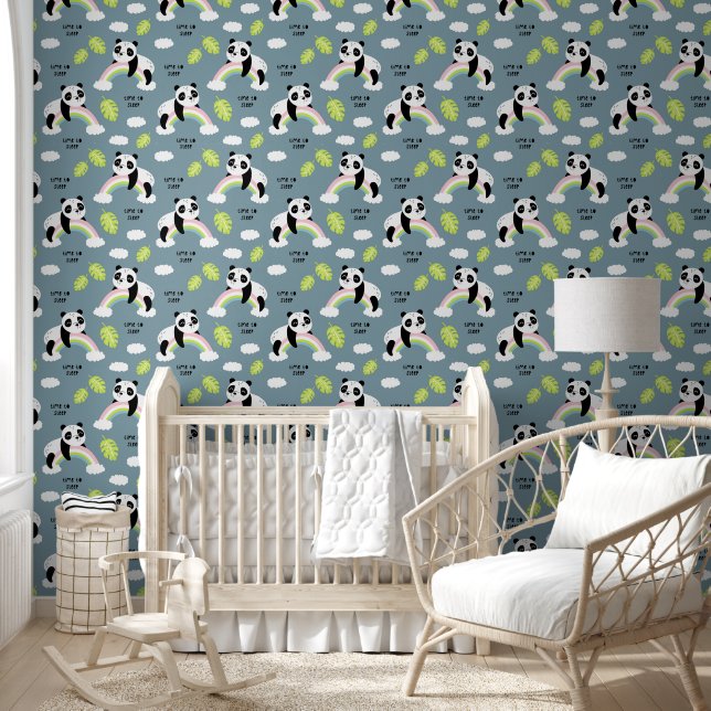 Time to sleep Pandas and Rainbows Baby Nursery  Wallpaper (Kids)