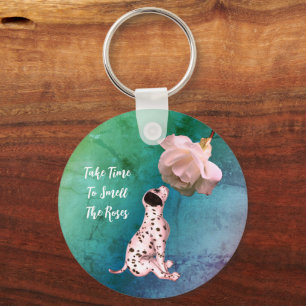 Time To Smell Roses Puppy Rose Inspirational Key Ring