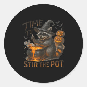 Time To Stir T Funny Raccoon Retro Halloween Anima Classic Round Sticker