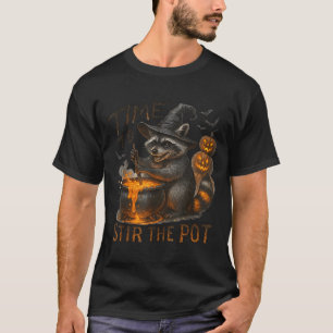 Time To Stir T Funny Raccoon Retro Halloween Anima T-Shirt