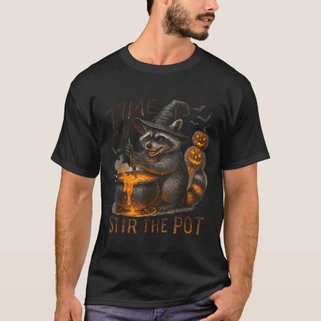 Time To Stir T Funny Racoon Retro Halloween Anima T-Shirt (Front)
