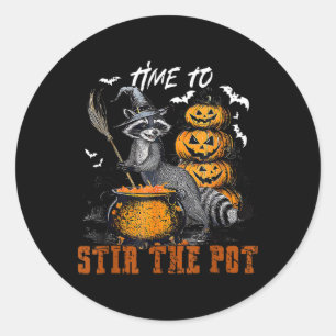 Time To Stir The Pot Funny Racoon Witch Halloween Classic Round Sticker