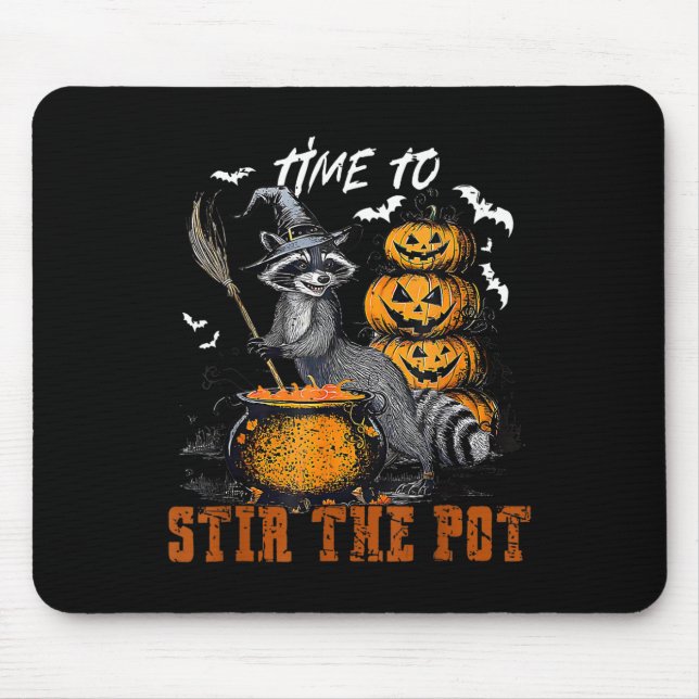 Time To Stir The Pot Funny Racoon Witch Halloween Mouse Mat (Front)