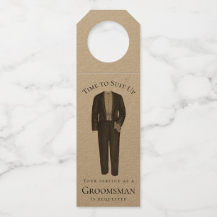 Time to Suit Up Groomsman Proposal Vintage Tuxedo  Bottle Tag