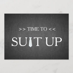 Time to Suitup Black Chalk Board Red Tie Invitation