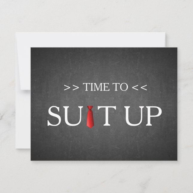 Time to Suitup Black Chalk Board Red Tie Invitation (Front)