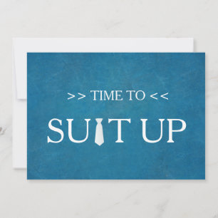 Time to Suitup Blue ChalkBoard Red Tie Invitation