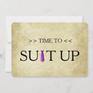 Time to Suitup Purple Wooden Background Invitation