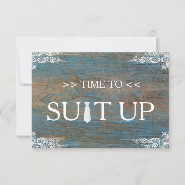 Time to Suitup Rustic Wooden Swirl Invitation (Front)